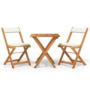 vidaXL Set bistro pliabil cu perne, 3 piese, lemn masiv de acacia