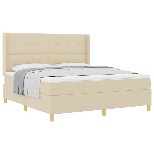 vidaXL Pat cu arcuri cu saltea cu headboard Crem 180 x 200 cm țesătură