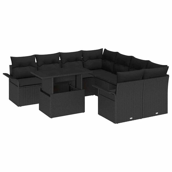 vidaXL Set de canapele pentru grădină cu pernă 9 pcs Negru Rattan poli