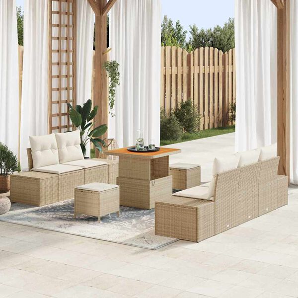 vidaXL Set de canapele pentru grădină cu pernă 8 pcs Bej Rattan poli