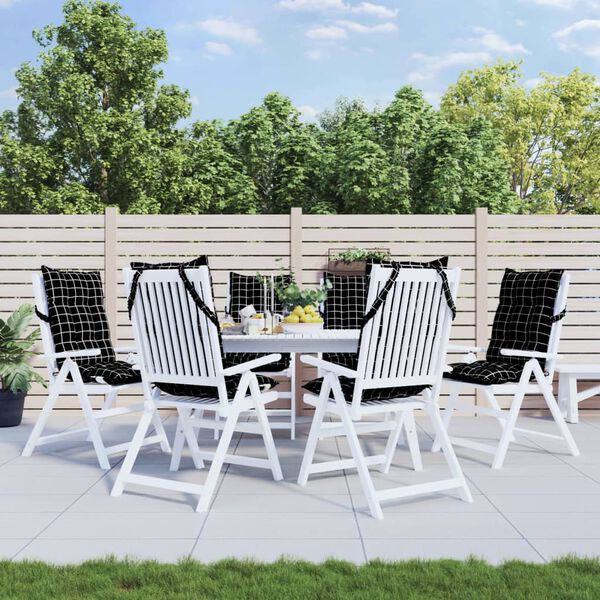 vidaXL Perne scaun cu spătar &icirc;nalt, 6 buc. negru carouri textil oxford