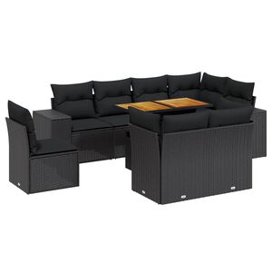 vidaXL Set mobilier de grădină cu perne, 9 piese, negru, poliratan