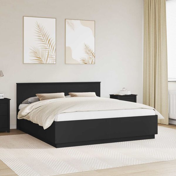 vidaXL Cadru de pat cu headboard Negru 200 x 200 cm Lemn compozit