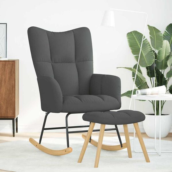 vidaXL Scaun balansoar cu taburet, gri &icirc;nchis, textil