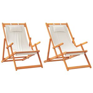 vidaXL Scaune de plajă pliante, 2 buc., crem, material textil