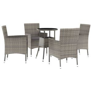 vidaXL Set bistro de grădină cu perne, 5 piese, gri, poliratan
