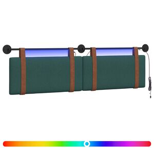 vidaXL Tăblie de pat suspendată Cu lumină LED Verde &icirc;nchis PU antic