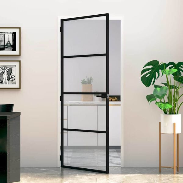 vidaXL Ușă Interioară Neagră 76x201,5 cm din Sticlă Termoizolantă și Aluminiu Subțire
