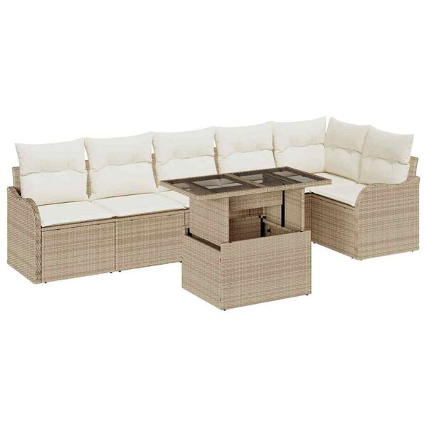 vidaXL Set de canapele pentru grădină cu pernă 7 pcs Bej Poli Rattan