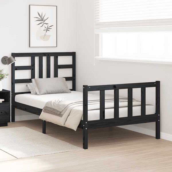 vidaXL Cadru de pat cu tăblie, negru, 100x200 cm, lemn masiv