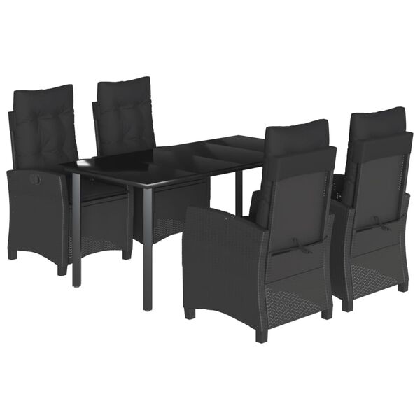 vidaXL Set mobilier de grădină cu perne, 5 piese, negru, poliratan