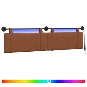 vidaXL Tăblie de pat suspendată Cu lumină LED Maro PU antic
