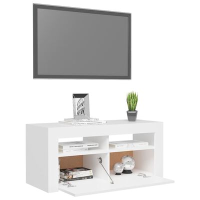 vidaXL Comodă TV cu lumini LED, alb, 90x35x40 cm