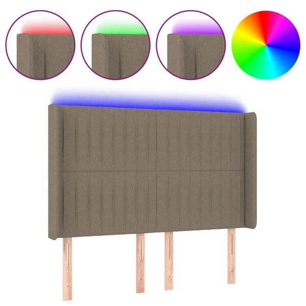 vidaXL Tăblie de pat cu LED, gri taupe, 147x16x118/128 cm, textil