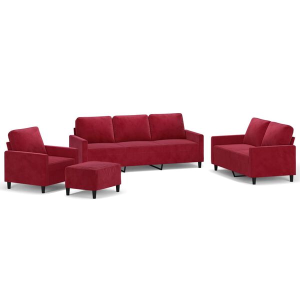 vidaXL Set canapele cu perne, 4 piese, roșu vin, catifea