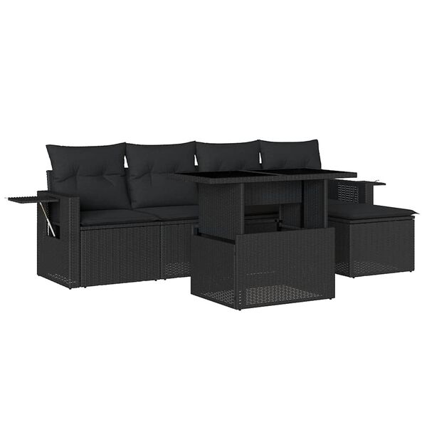 vidaXL Set mobilier de grădină cu perne, 6 piese, negru, poliratan