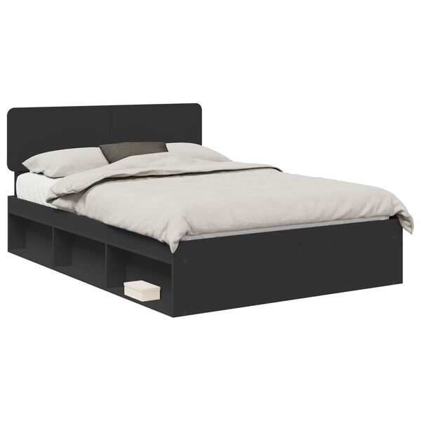 vidaXL Cadru de pat cu headboard Negru 150 x 200 cm Lemn de pin masiv