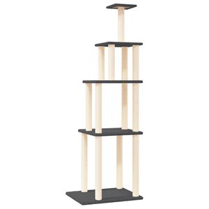 vidaXL Ansamblu pisici cu st&acirc;lpi din funie sisal, gri &icirc;nchis, 183 cm