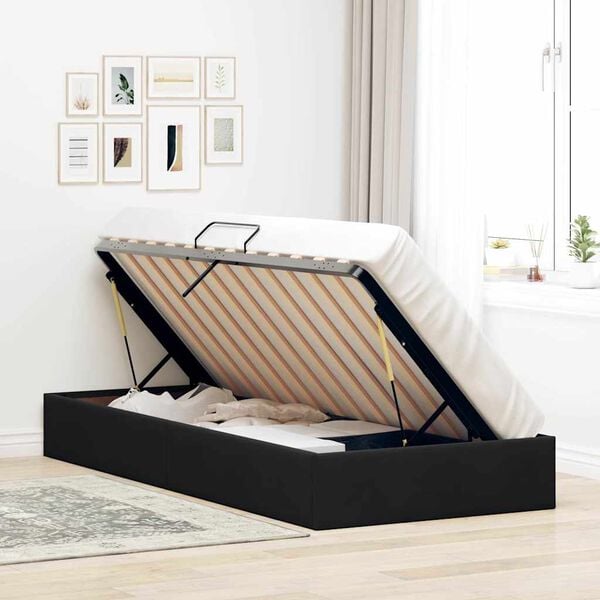 vidaXL Pat cu storage cu saltea cu headboard Negru 90 x 190 cm Catifea