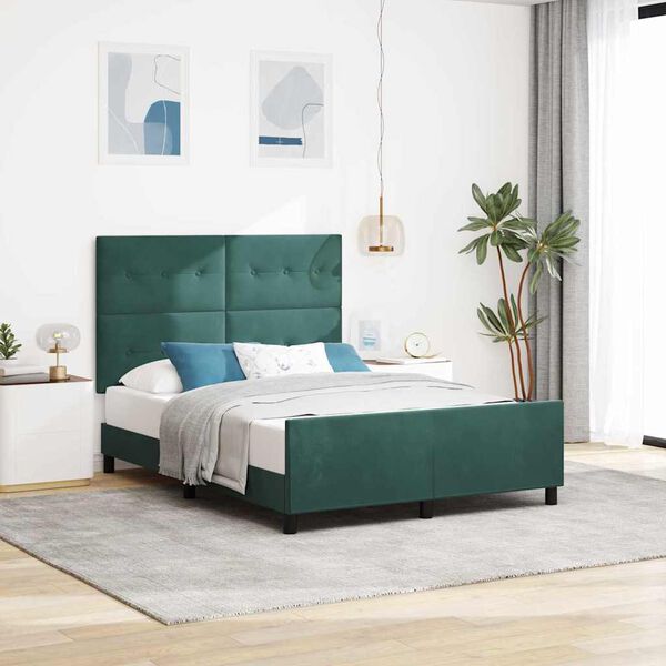 vidaXL Pat cu arcuri cu headboard Verde &icirc;nchis 140 x 200 cm Catifea