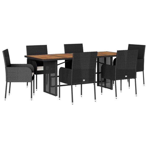 vidaXL Set mobilier de grădină cu perne, 7 piese, negru, poliratan