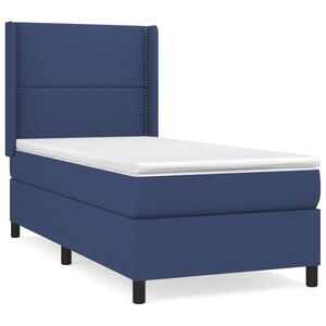 vidaXL Pat box spring cu saltea, albastru, 90x190 cm, textil