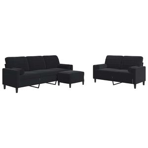 vidaXL Set de canapele cu perne/rulouri, 3 piese, negru, catifea