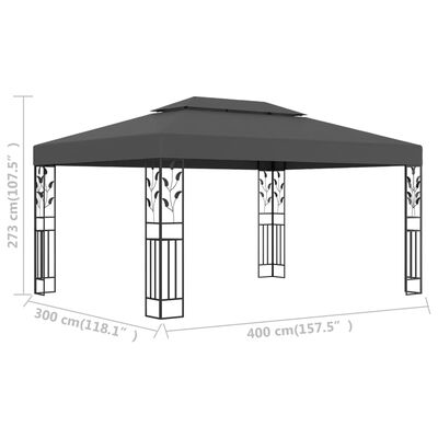 vidaXL Pavilion cu acoperiș dublu, antracit, 3 x 4 m