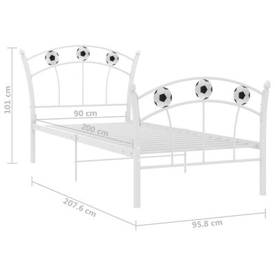 vidaXL Cadru de pat, cu model de fotbal, alb, 90 x 200 cm, metal
