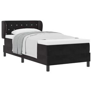 vidaXL Pat cu arcuri cu saltea cu headboard Negru 90 x 190 cm Catifea