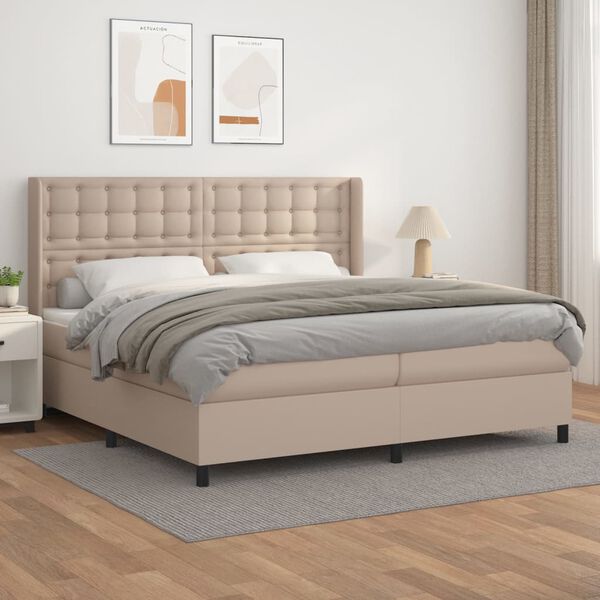 vidaXL Pat continental cu saltea, cappuccino, 200x200 cm, piele eco