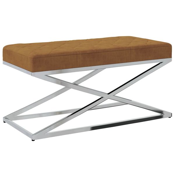 vidaXL Bancă, maro, catifea și oțel inoxidabil