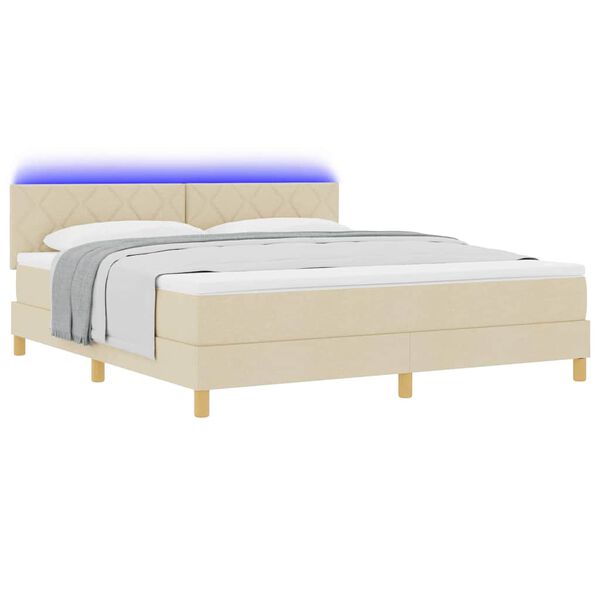 vidaXL Pat cu arcuri cu saltea cu headboard Crem 180 x 200 cm țesătură