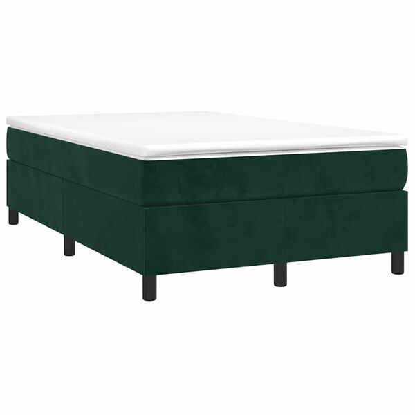 vidaXL Pat box spring cu saltea, verde &icirc;nchis, 120x190 cm, catifea