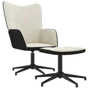 vidaXL Scaun de relaxare cu taburet, alb crem, catifea și PVC