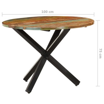 vidaXL Masă de bucătărie, 100x100x75 cm, lemn masiv reciclat, rotundă