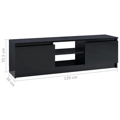 vidaXL Comodă TV, negru extralucios, 120 x 30 x 35,5 cm, PAL