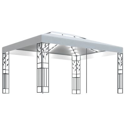 vidaXL Pavilion cu acoperiș dublu & șiruri de lumini LED, alb, 3x4 m