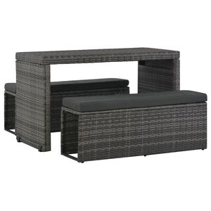 vidaXL Set mobilier de exterior cu perne, 3 piese, gri, poliratan