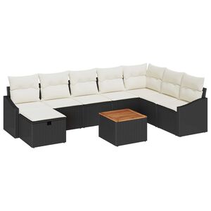 vidaXL Set de canapele pentru grădină cu pernă 9 pcs Negru Rattan poli