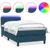 vidaXL Pat cu arcuri cu saltea și LED, albastru &icirc;nchis, 100x220 cm, catifea