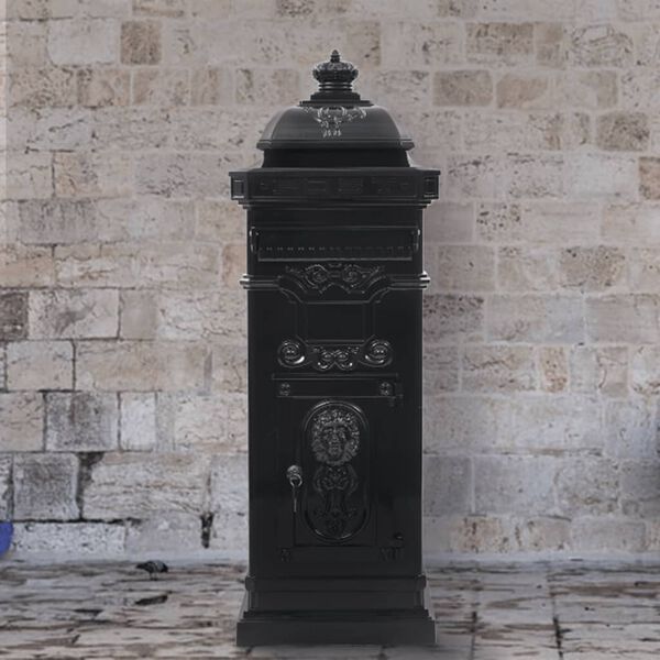 vidaXL Cutie poștală st&acirc;lp, aluminiu, stil vintage, inoxidabil, negru