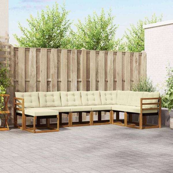 vidaXL Set de canapele de exterior cu pernă 8 pcs Natural și Crem