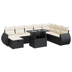 vidaXL Set mobilier de grădină cu perne, 9 piese, negru, poliratan