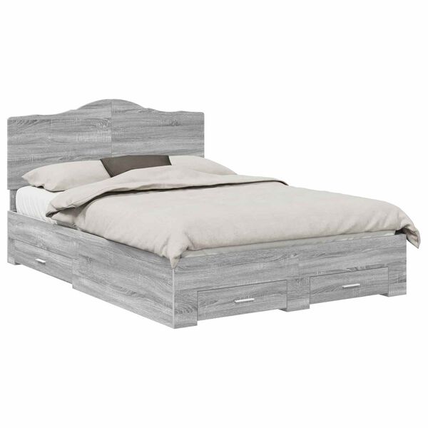 vidaXL Cadru de pat cu headboard Gri Sonoma 160 x 200 cm Lemn compozit