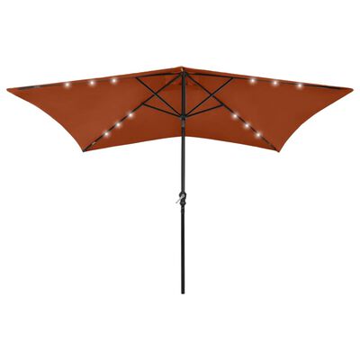 vidaXL Umbrelă de soare cu LED-uri & stâlp din oțel, cărămiziu, 2x3 m