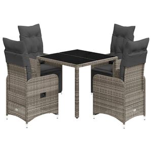 vidaXL Set bistro de grădină cu perne, 5 piese, gri, poliratan