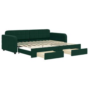 vidaXL Pat de zi cu extensie și sertare verde &icirc;nchis 90x200 cm catifea