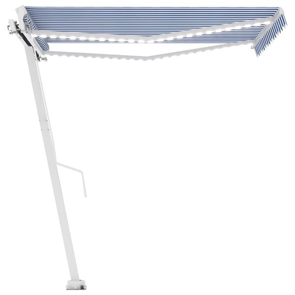 vidaXL Copertină retractabilă manual cu LED, albastru & alb 350x250 cm