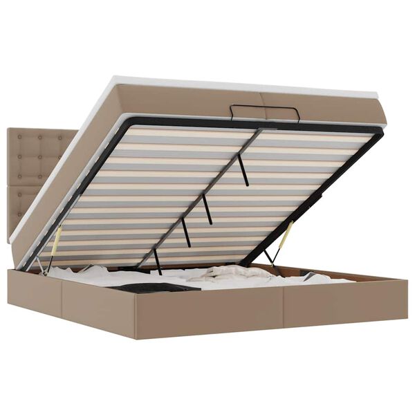 vidaXL Cadru de pat otoman cu saltele Cappucino piele artificială